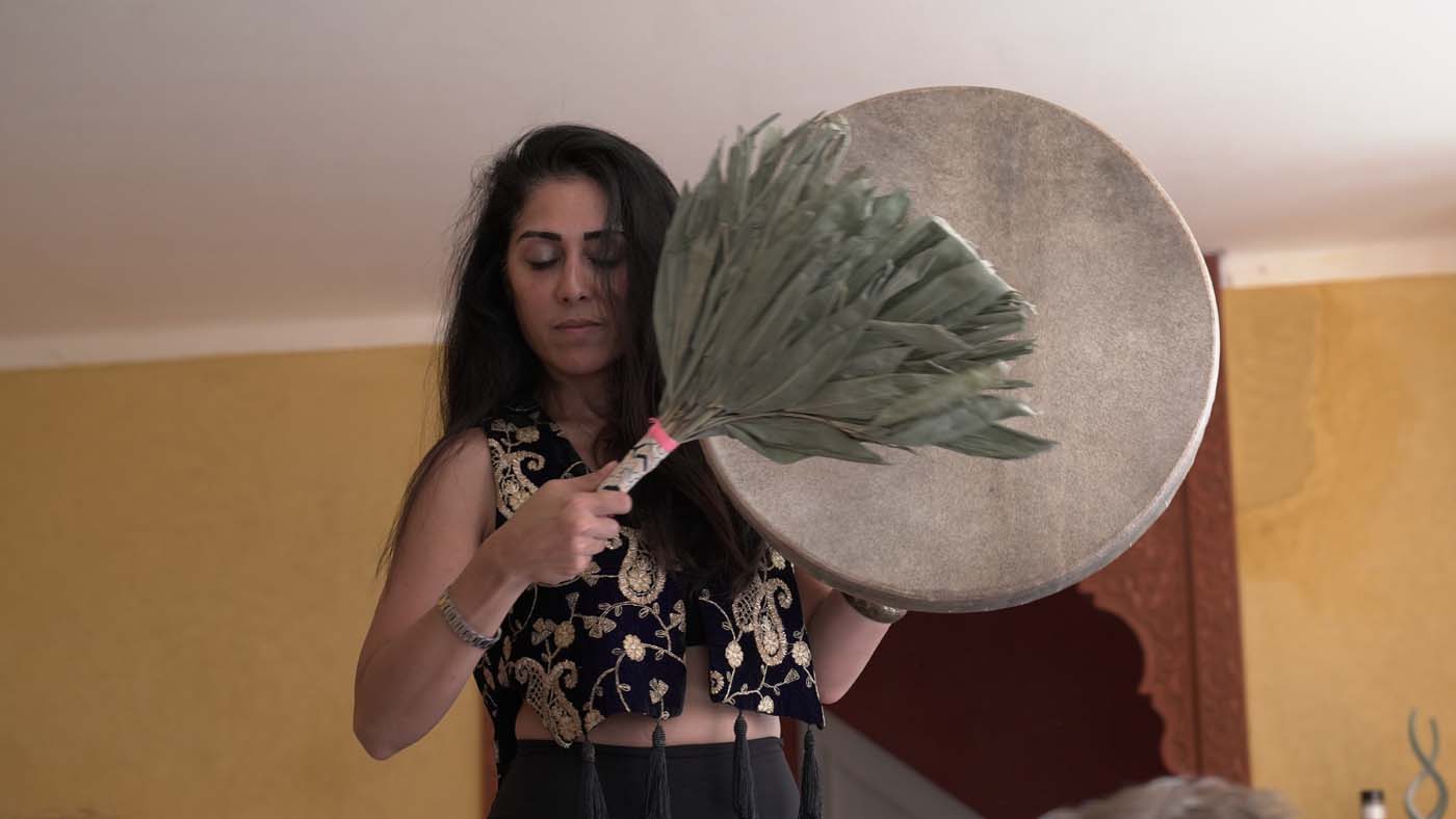 A frame drum during a healing ritual